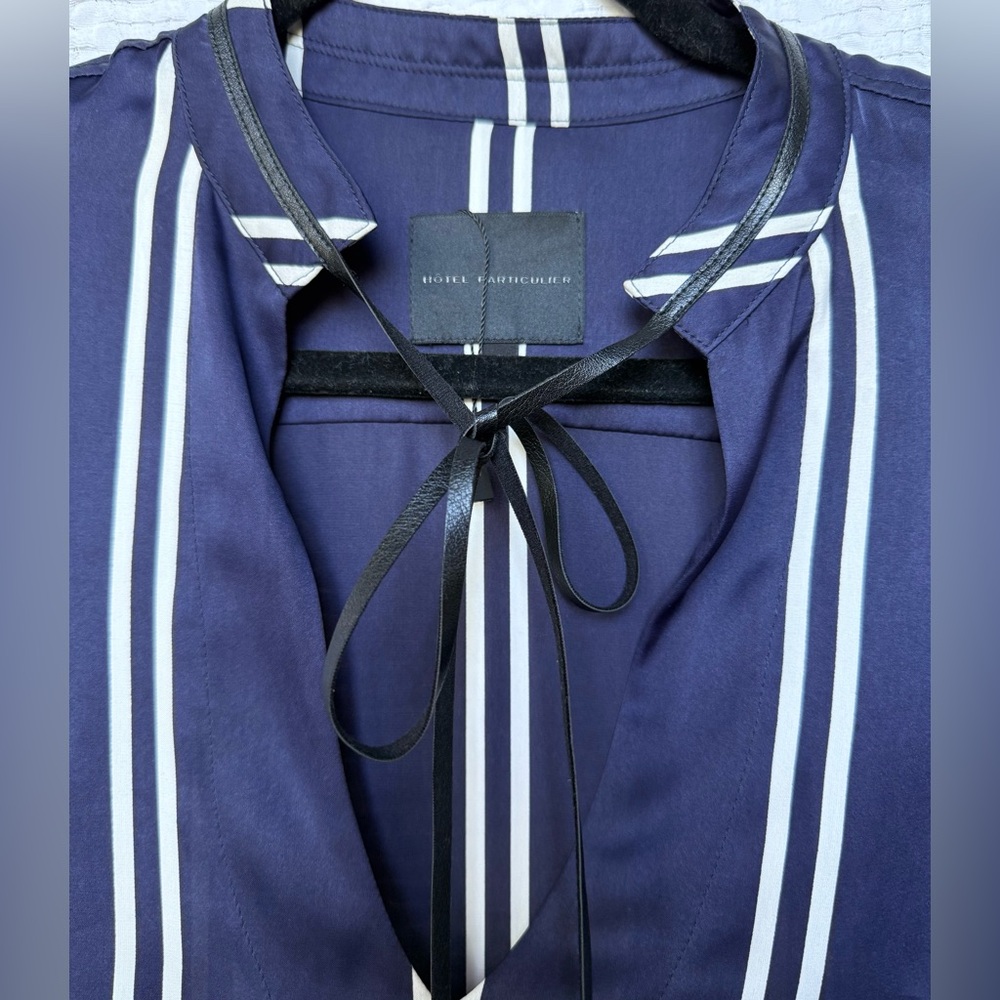 Hotel Particulier Navy & White Striped Tunic with Leather tie Detail SZ M